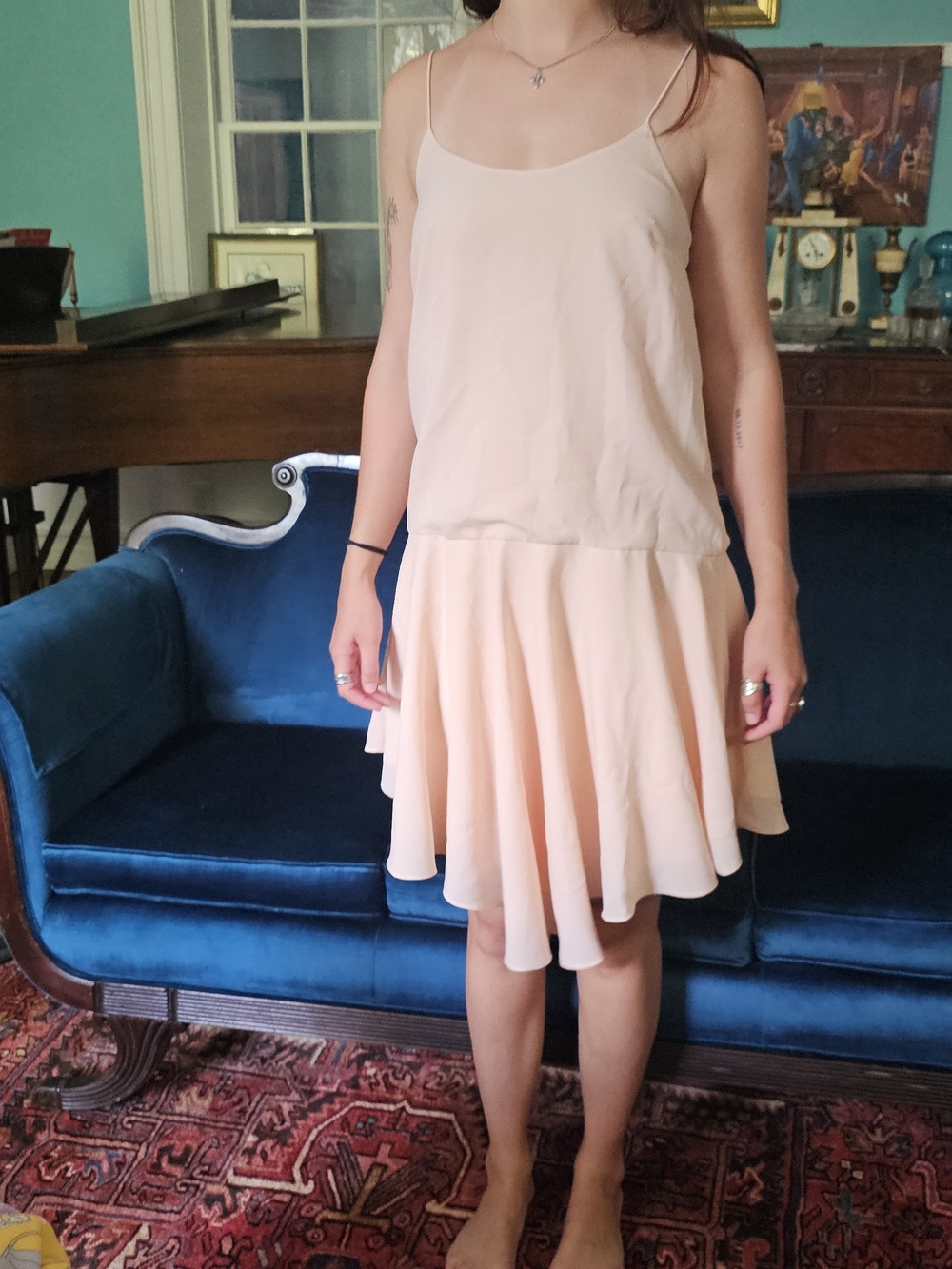 Women's Peach Swing Skirt Dress - Lightweight Spaghetti Strap